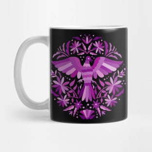 Flying Bird - Mexican Otomí Stamp Design in Purple Shades by Akbaly Mug
